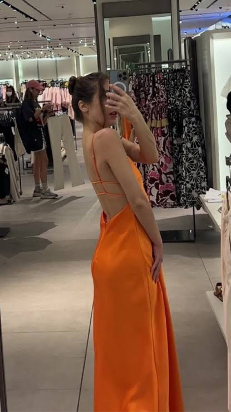 Zara saten turuncu elbise