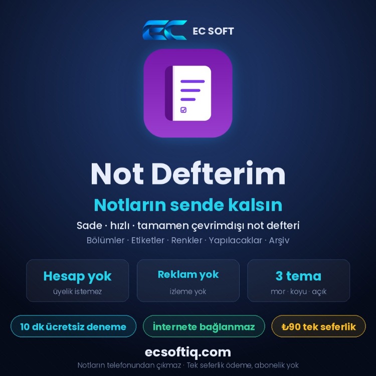 Not Defterim — Sade ve Tamamen Çevrimdışı Not Defteri | Android