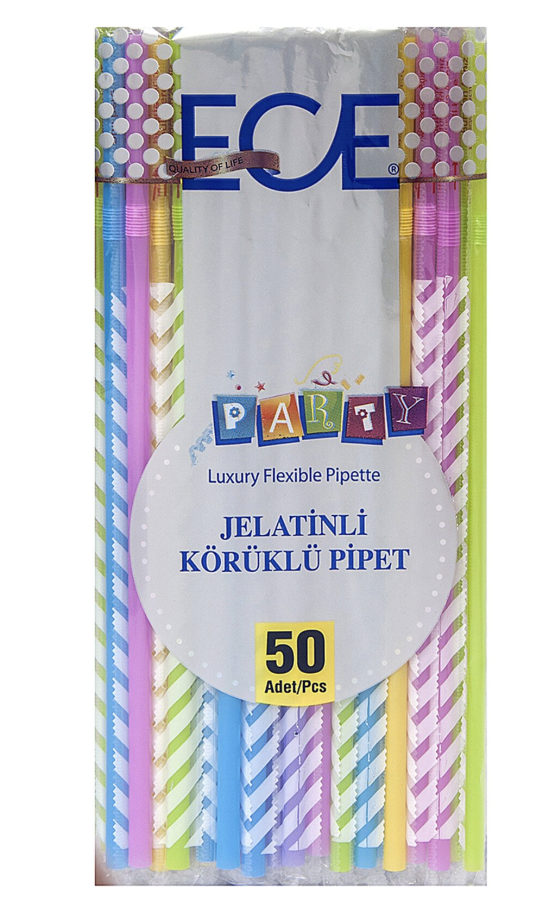 Ece Party Jelatinli Körüklü Pipet 50'li 