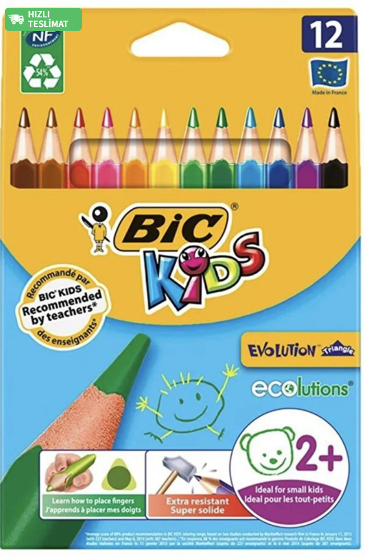 BİC 8297354 EVOLUTİON ÜÇGEN JUMBO KURU BOYA 12 Lİ