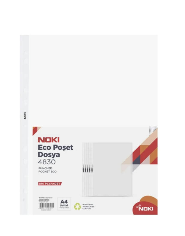 Nokı 4830 A4 Eko Şeffaf Poşet Dosya 100'lük