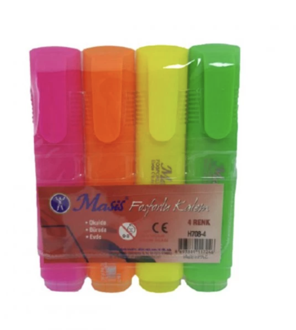Masis Fosforlu Kalem Neon 4 Renk Takım