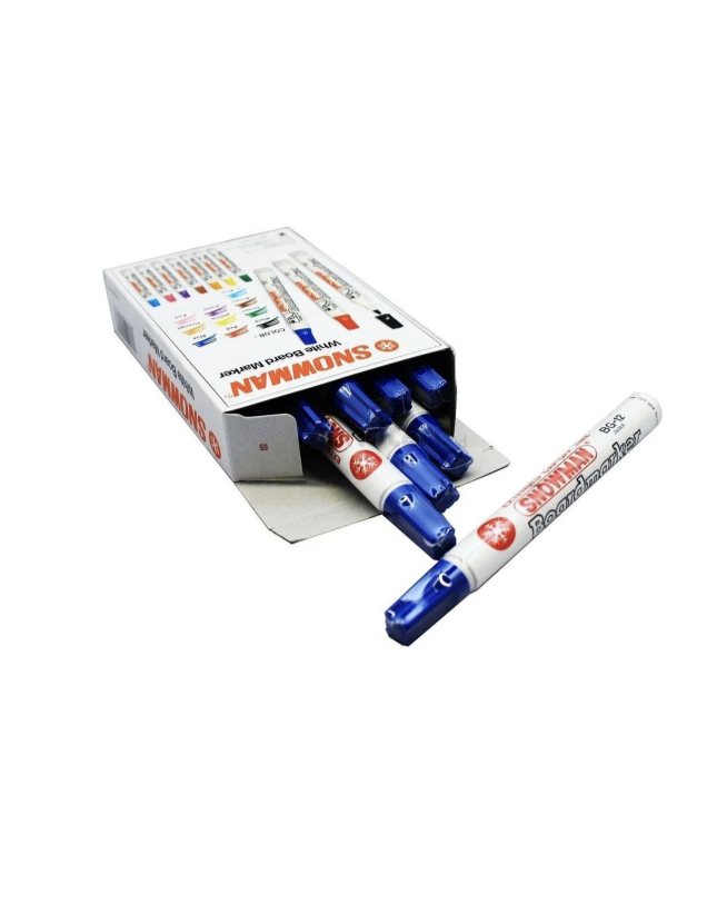 Snowman Beyaz Tahta Kalemi Bg-12 Mavi - 12 Adet Yuvarlak Uç