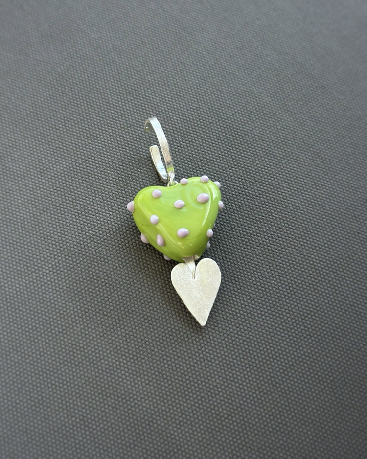 Yeşil Murano Kalp Earcuff, gümüş