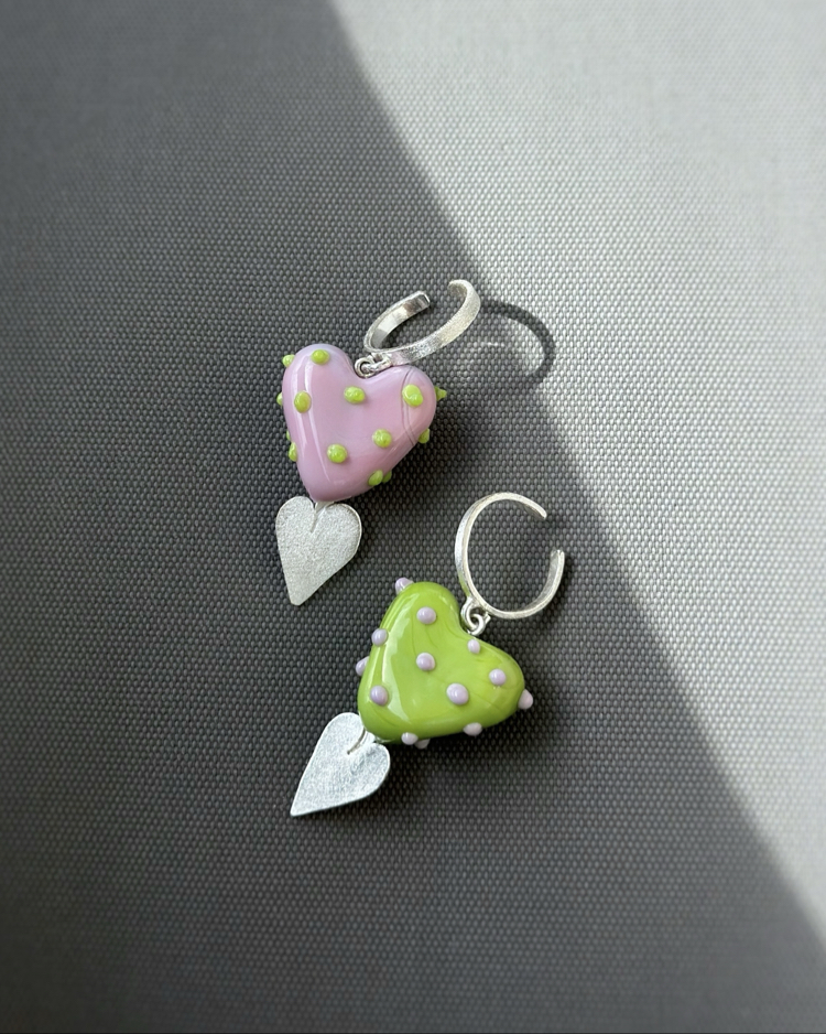 Pembe Murano Kalp Earcuff, gümüş