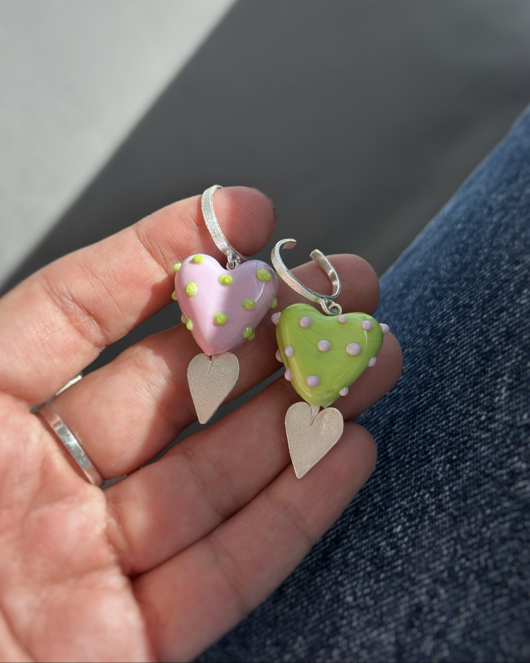 Pembe Murano Kalp Earcuff, gümüş