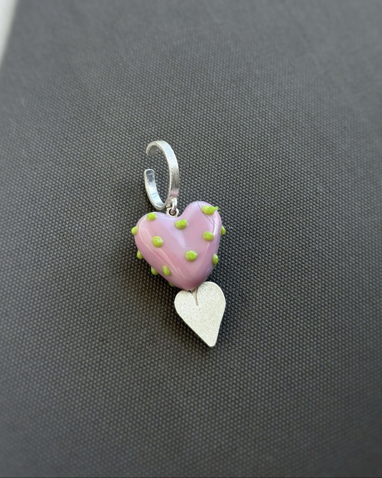 Pembe Murano Kalp Earcuff, gümüş