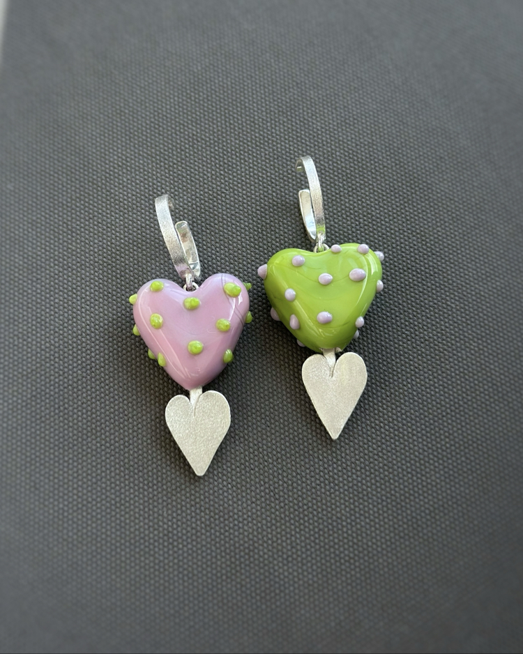 Yeşil Murano Kalp Earcuff, gümüş