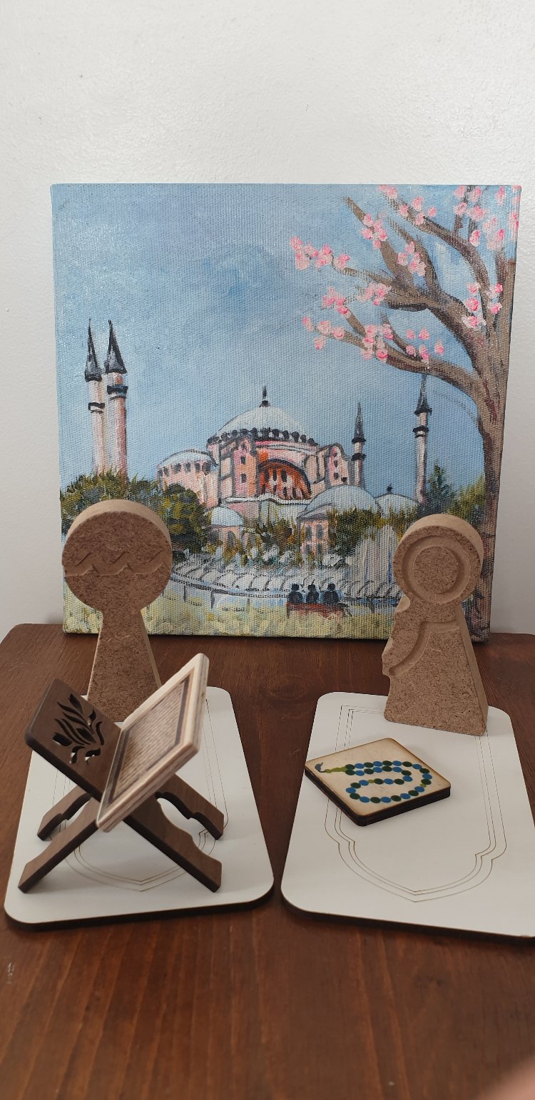 Namaz temalı ahsap boyama