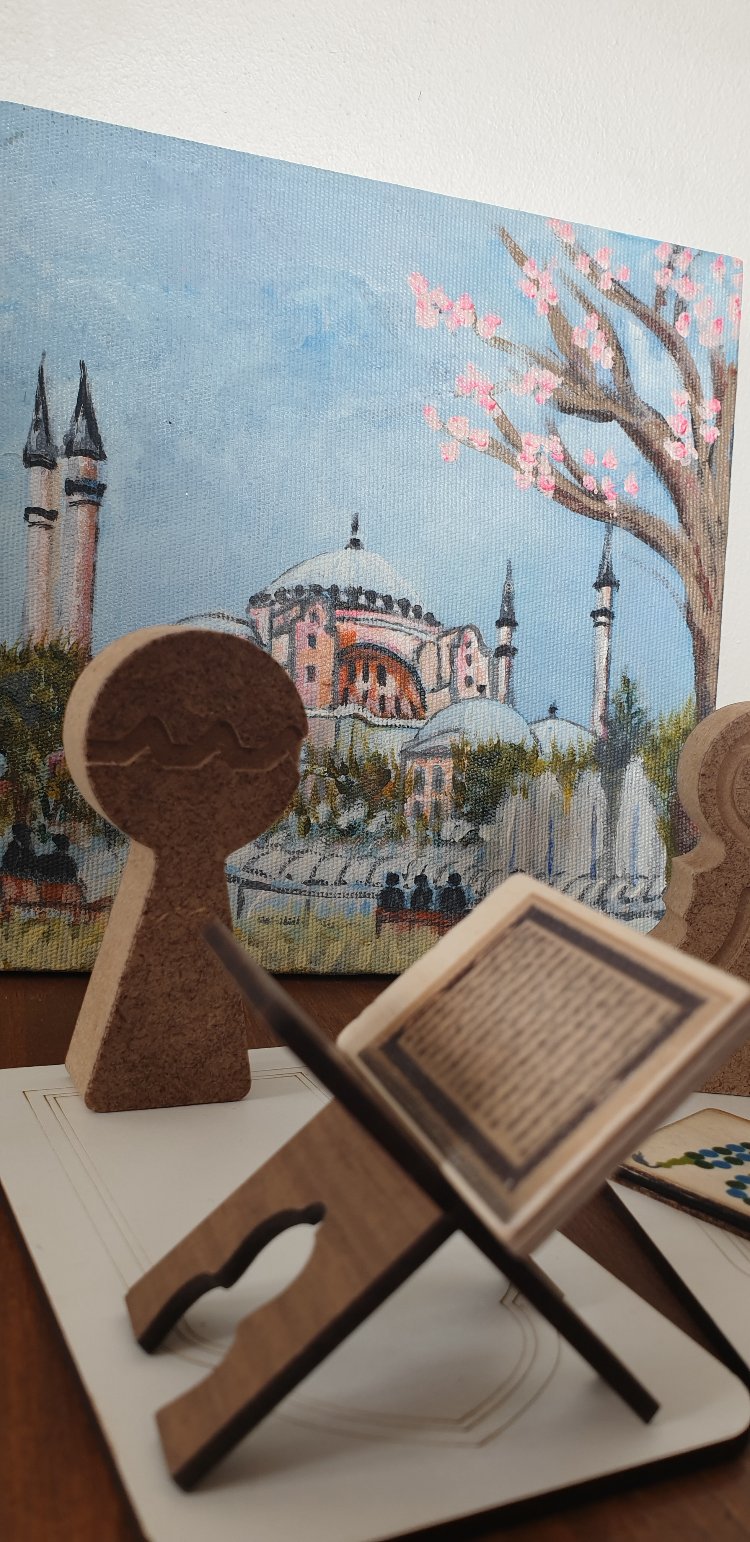 Namaz temalı ahsap boyama