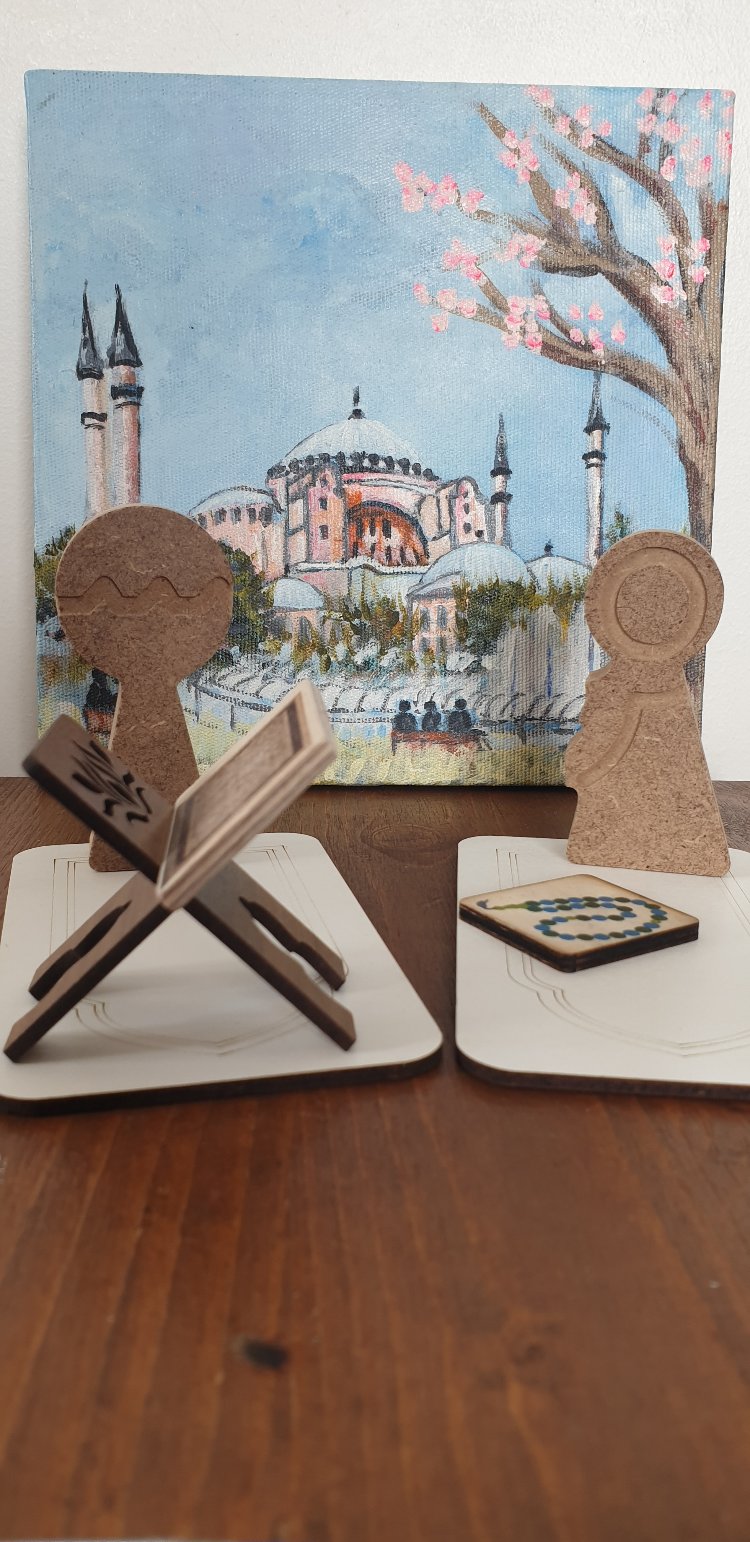 Namaz temalı ahsap boyama