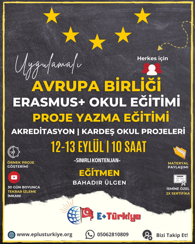 12-13 Eylül | Erasmus+Okul Eğitimi Proje Hazırlama Eğitimi | Akreditasyon-Kardeş Okul Projeleri