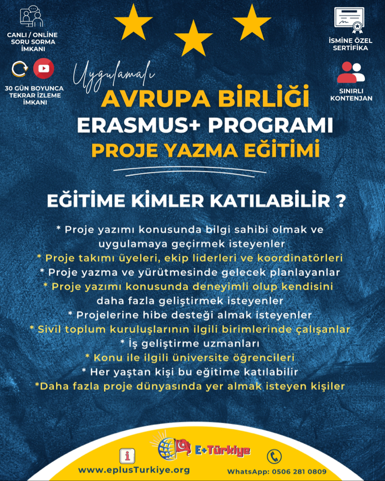 19-20 Eylül | Erasmus+ Proje Yazma Eğitimi (Genel) – Online | Uygulamalı