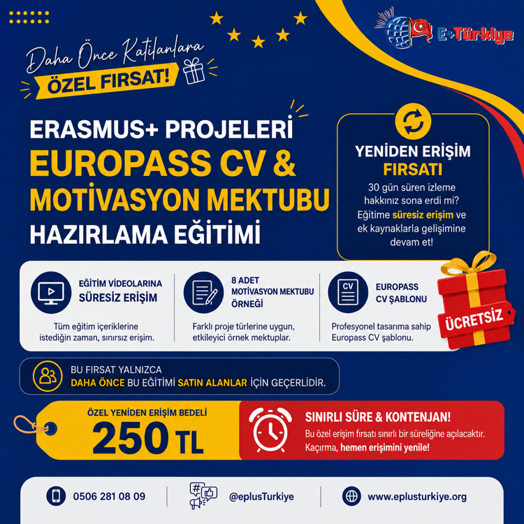 Europass & Motivasyon Eğitimi Yeniden Erişim Paketi + 8 Motivasyon Mektubu + Europass CV