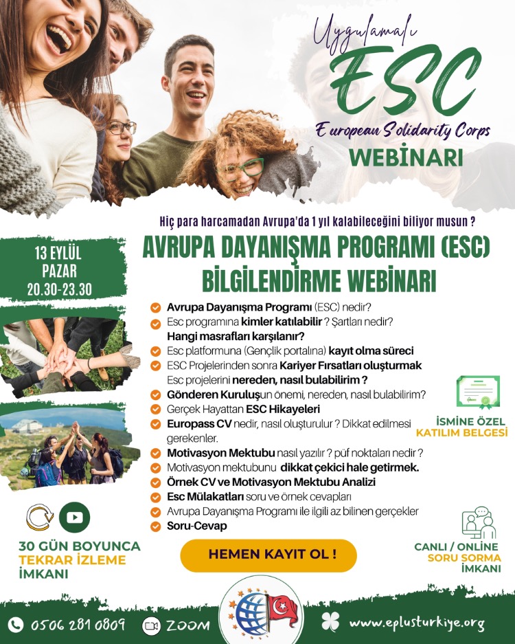 Avrupa Dayanışma Programı (ESC) Atölyesi | Uygulamalı - 13 Eylül Pazar