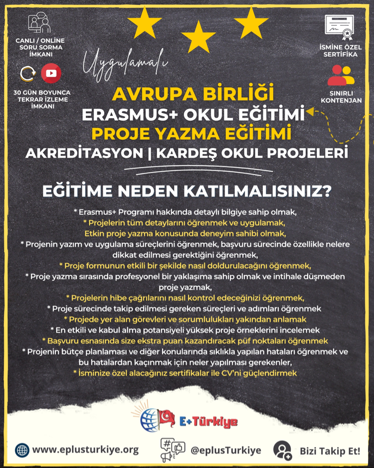 24-25 Ekim Okul Eğitimi Proje Yazma Eğitimi - Akreditasyon / Kardeş okul projeleri