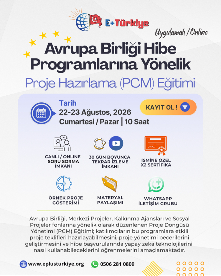 22-23 Ağustos | Avrupa Birliği Hibe Programlarına Yönelik – Proje Hazırlama (PCM) Eğitimi