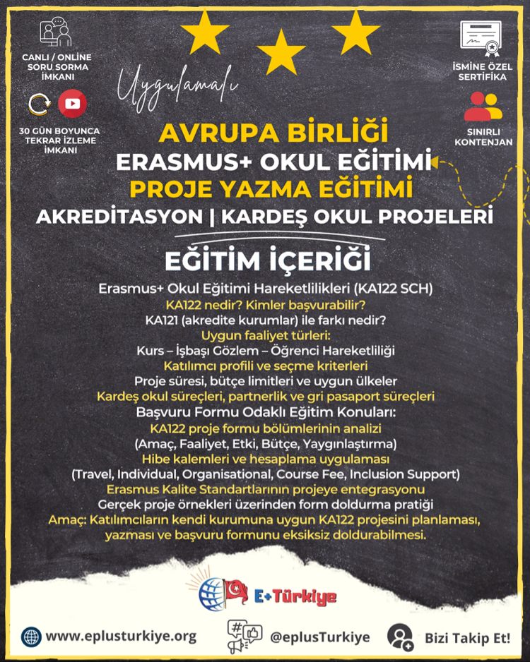 8-9 Ağustos | Erasmus+Okul Eğitimi Proje Hazırlama Eğitimi | Akreditasyon-Kardeş Okul Projeleri