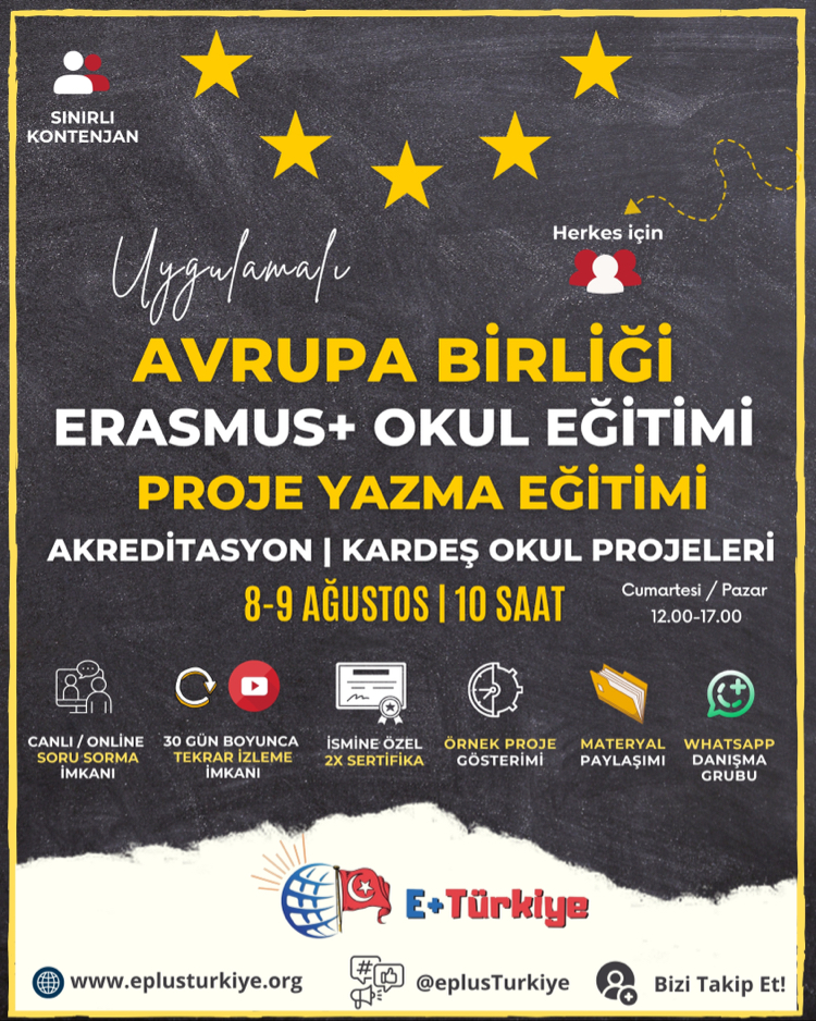 8-9 Ağustos | Erasmus+Okul Eğitimi Proje Hazırlama Eğitimi | Akreditasyon-Kardeş Okul Projeleri