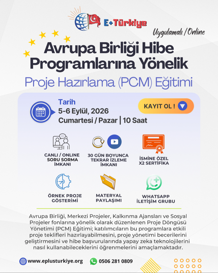 5-6 Eylül | Avrupa Birliği Hibe Programlarına Yönelik – Proje Hazırlama (PCM) Eğitimi