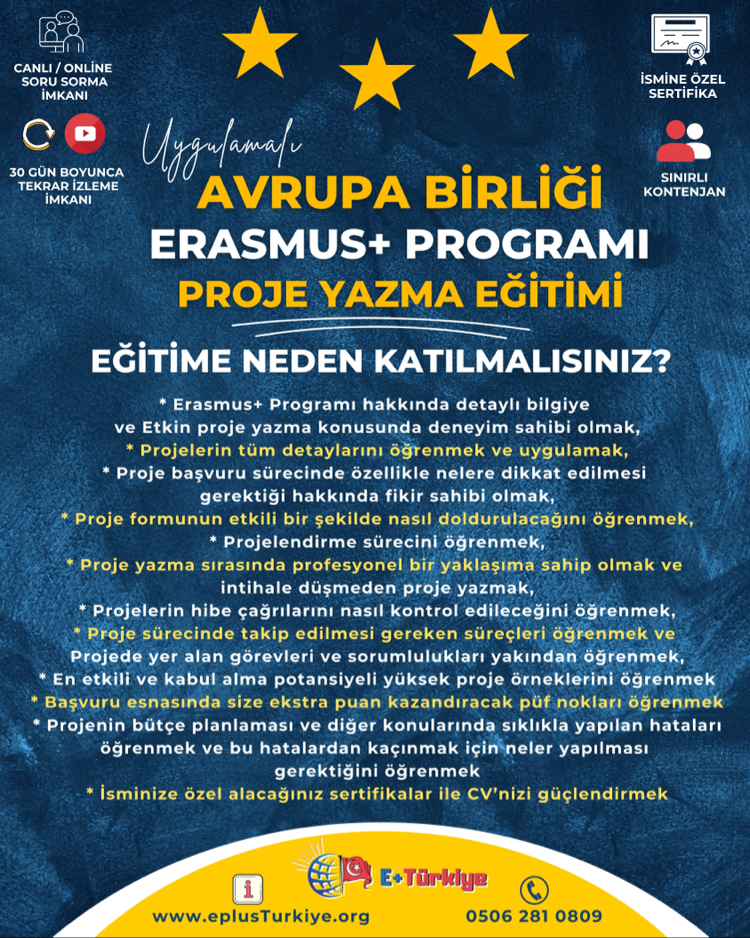 19-20 Eylül | Erasmus+ Proje Yazma Eğitimi (Genel) – Online | Uygulamalı
