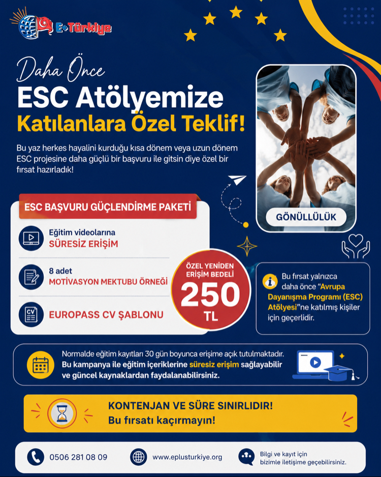 Yeniden Erişim Paketi  | ESC Atölyesi + 8 Motivasyon Mektubu + Europass CV