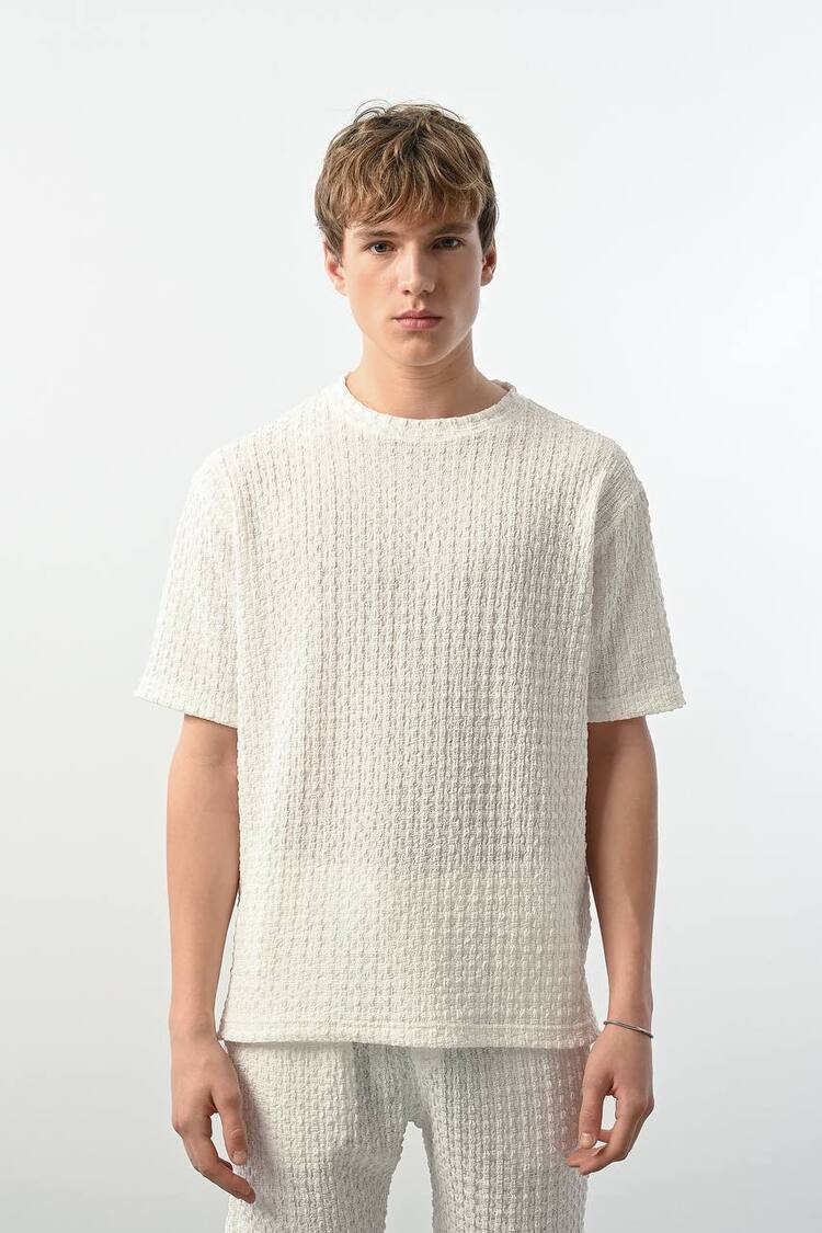 Marrakech Bisiklet Yaka Desenli Tshirt Beyaz