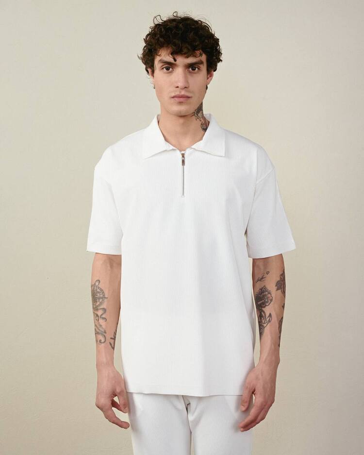 Marrakech Fermuar Detay Tshirt Beyaz