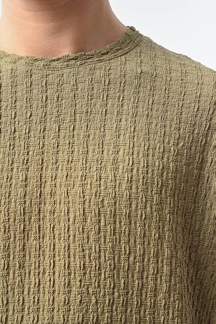 Marrakech Bisiklet Yaka Desenli Tshirt Haki