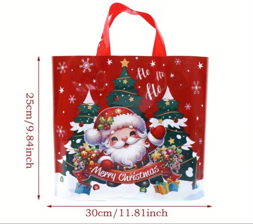 TL7092451 1 adet Şenlikli Noel Baba Noel Ağacı Hediye Çanta Kırmızı Plastik