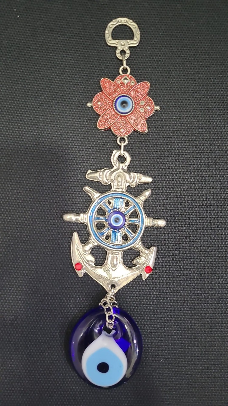 C61119345 Nazar Boncuklu Nazarlık Çapa Denizci Cam Metal Duvar Süs El Yapım 22cm 1 Adet