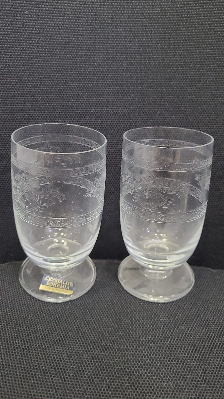 B83624 9,5cm 2'li Bohemia Kristal Cam Bardak Kahve Yanı Şeffaf Desenli