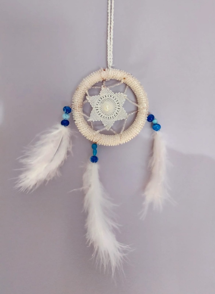 B12931 Dream Catcher Düş Kapanı Tüylü Asmalık 8cm Çap El Yapım Dantel 1 Adet