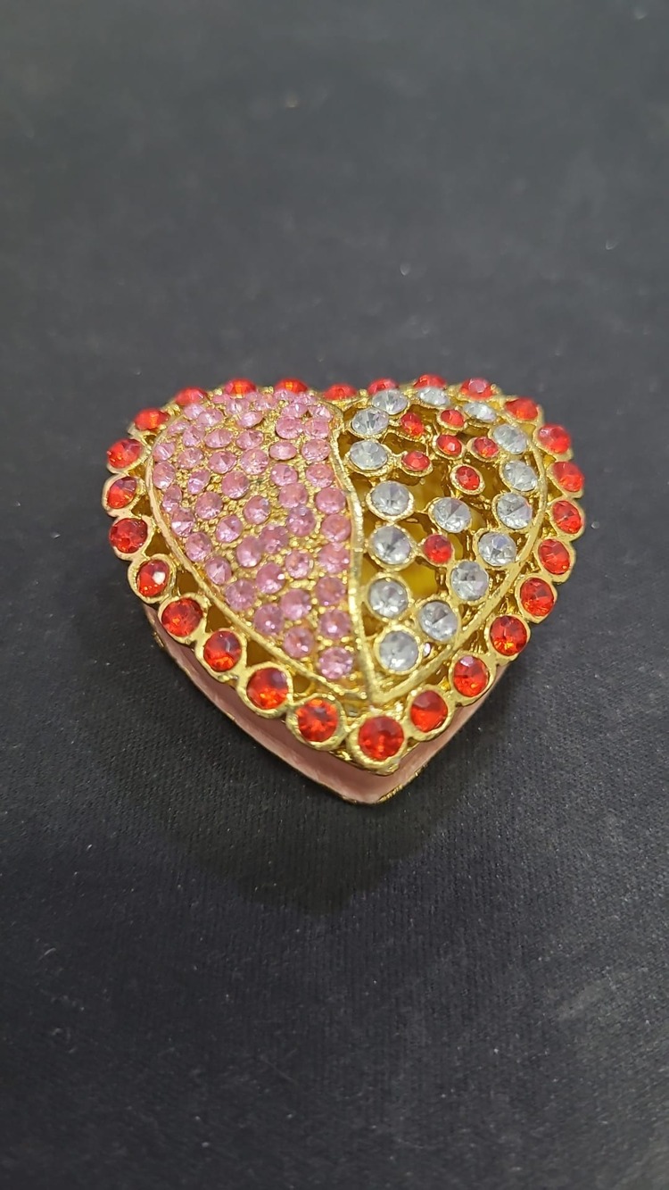 6356566 Mineli Taşlı Mücevher Kutu Kalp Obje 4.5x5 cm Hediyelik Sevgili Aşk 1 Adet