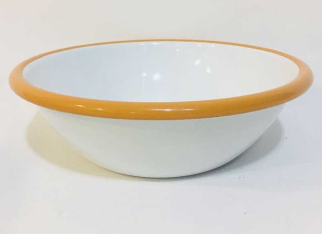 17CMEMAYEKS Emaye 17cm İç Dış Beyaz Oksit Sarı Kase Yükseklik 5cm 1 Adet