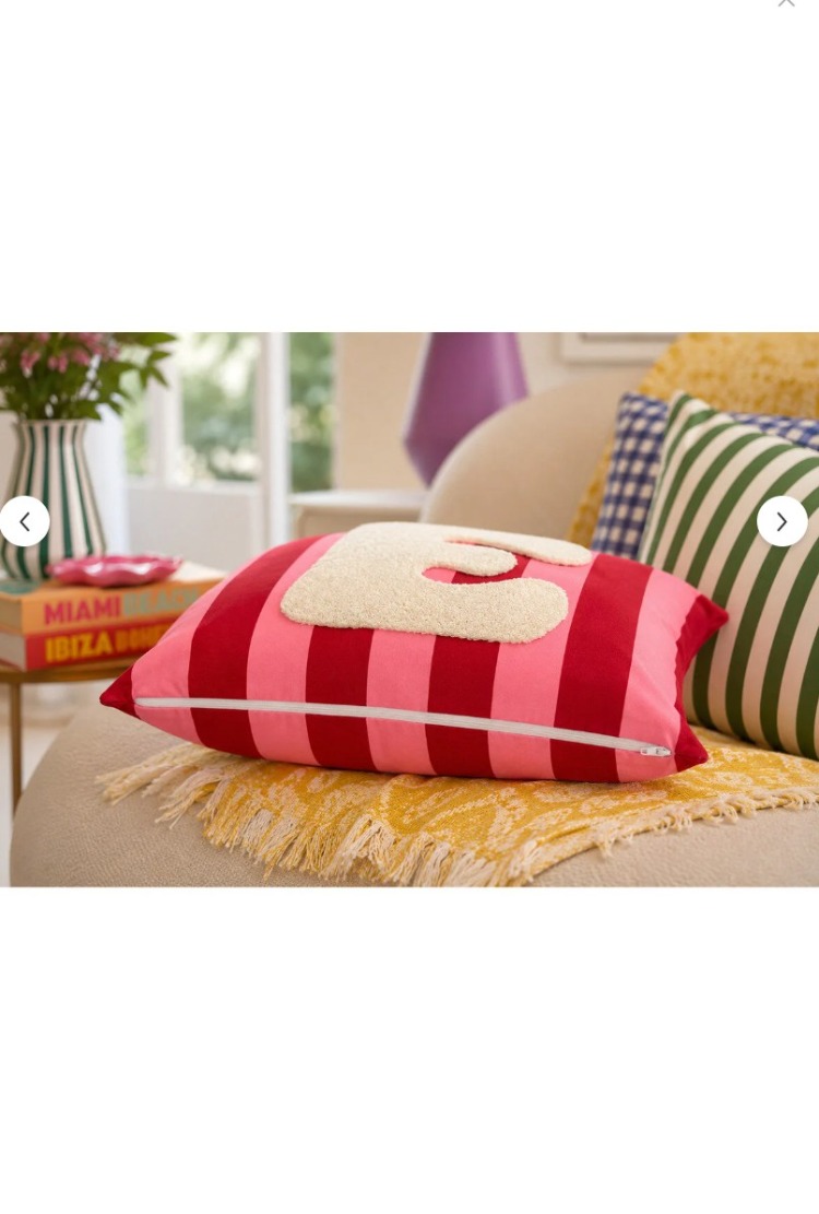 PNK001 Punch Nakışlı Kırlent Kılıfı - 43*43 Cm - Pembe E Harfi ev mobilya dekorasyon