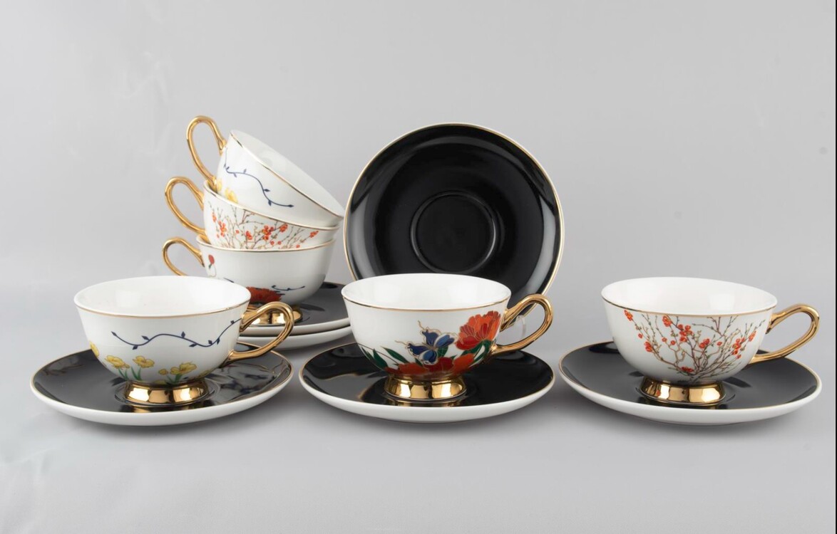 P123.813330 Emily 2'li Çiçekli Çay Fincan Set 200cc Mutfak Porselen Rastgele Desen