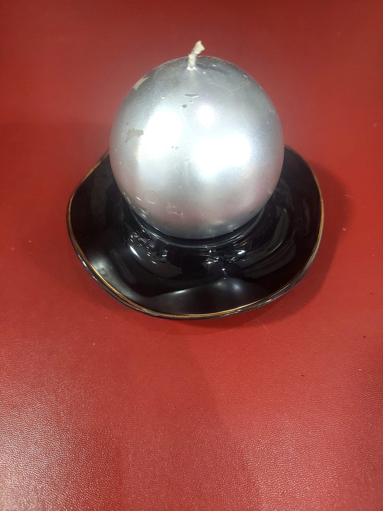 A02535 Çap 12cm Yükseklik 4cm Porselen Siyah Gold Yaldız Mumluk Parlak Renk 1 Adet