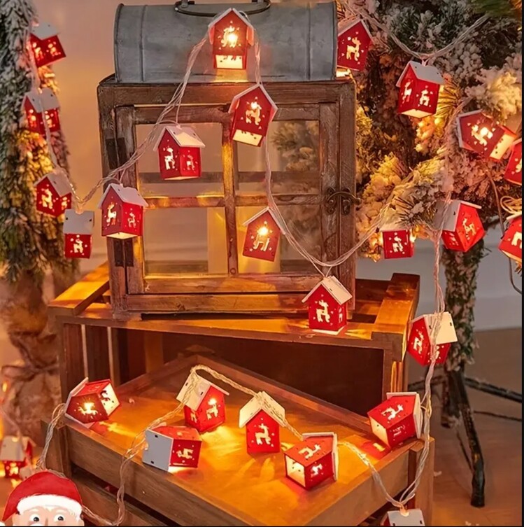 UC374547 Geyik 2M 10 LED Kırmızı Ev Peri Işıkları - Pil ile Çalışır, Şenlikli Noel