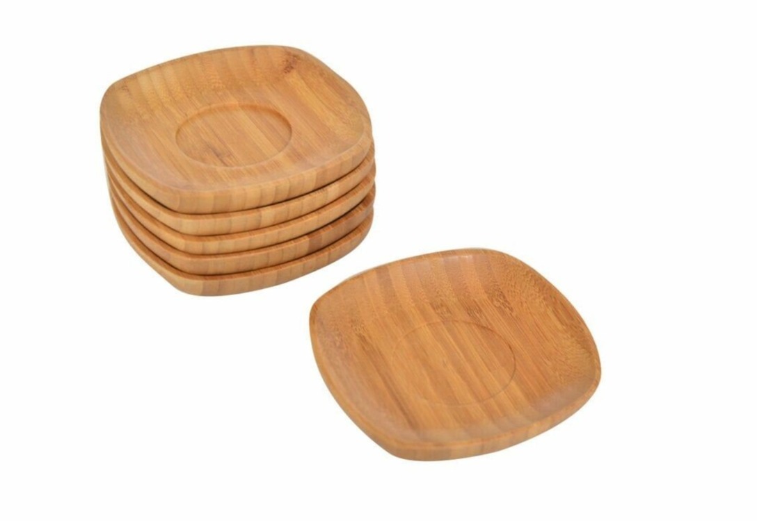 B2502 Bambu Silva 6'lı Kare Çay Tabak Çerez Kase 10x10x1,6cm Tiryaki Özel Tasarım