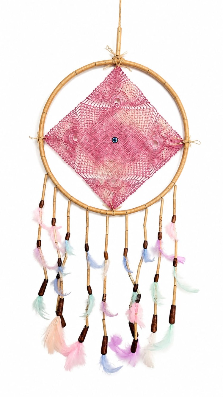 DREAMKAREPEM ÇAP 25 CM dream catcher kare pembe 1 adet