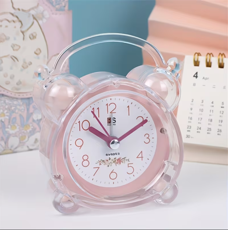 CQG676560【Pembe】RUISUNG Minimalist Kristal Alarm Saat Şeffaf Plastik