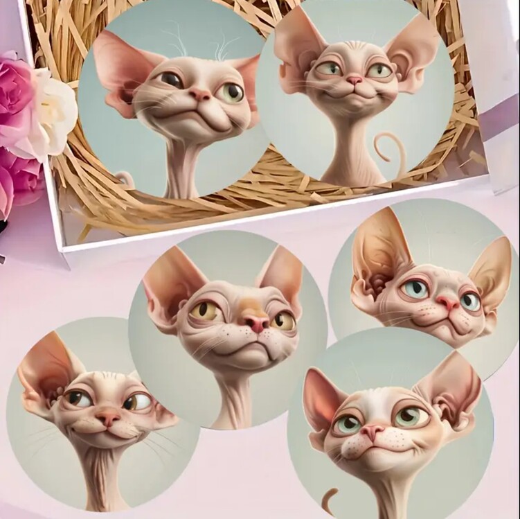 FX5137276 A 6 Parça Sphynx Kedi İfadesi Bardak Altlığı Seti Kahve ve Çay İçin