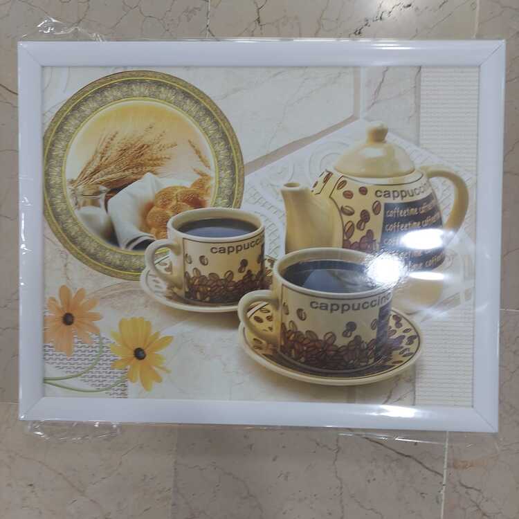 CAPPUCDIZTEPS Minderli Desenli Keyif Tepsisi Kahvaltı Tepsisi Cappucino Arkası Kareli 1 Adet