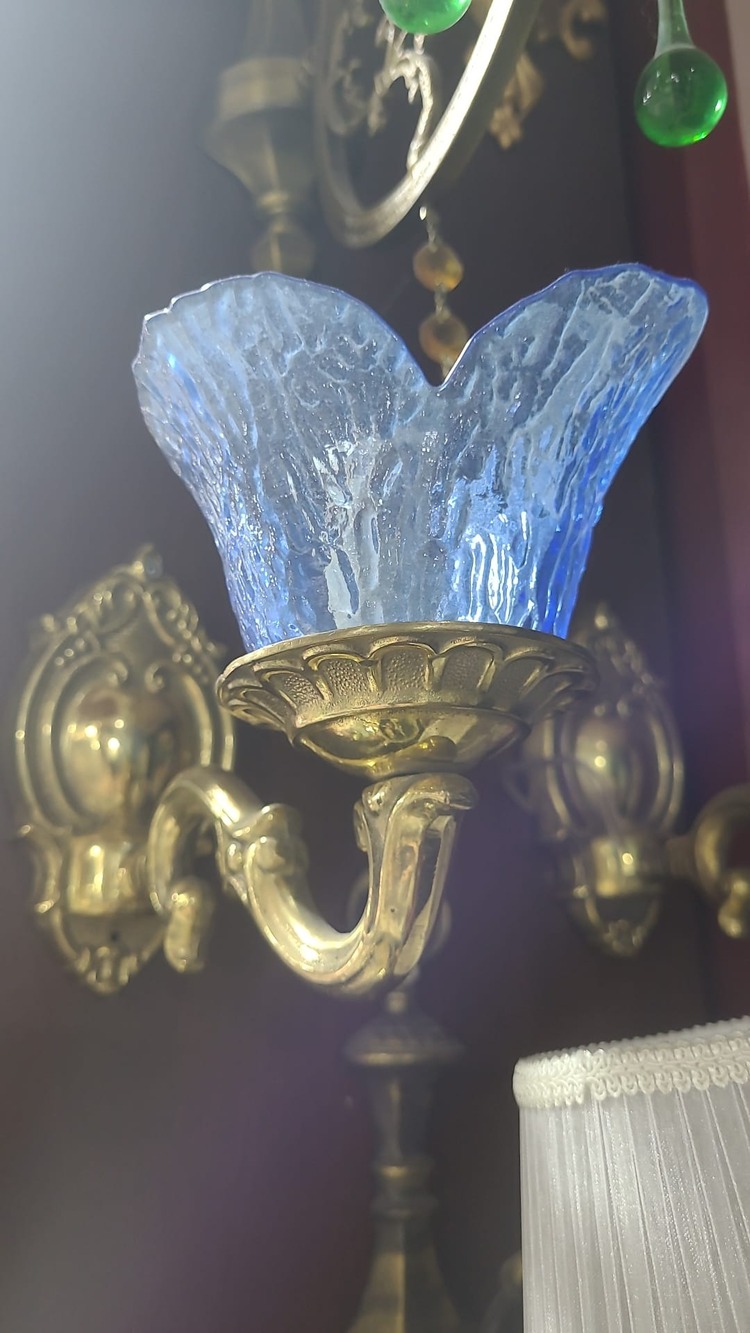 B69499 Cam Metal Aplik Gold Mavi 23x25cm Duvar Lamba Özel Camlı 1 Adet