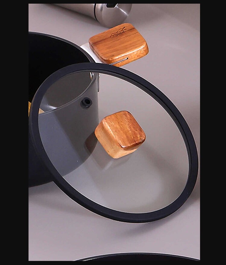 D-NEOBN020 Neoflam Bien Black 20 Cm Silikon Çerçeveli Tencere Tava Cam Kapak, Akasya Ağacı