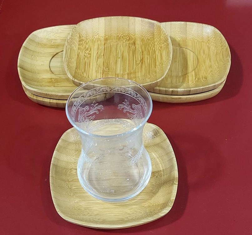 B2502 Bambu Silva 6'lı Kare Çay Tabak Çerez Kase 10x10x1,6cm Tiryaki Özel Tasarım