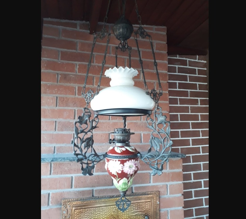 BEAVZ101 Çiçek Desen Avize Porselen Cam Metal Vintage El Yapım 110x40cm 1 Adet