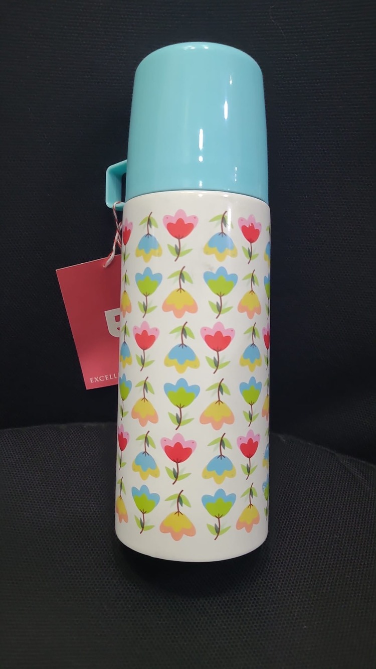 492571 Excellent Houseware İzole Şişe 350ml Termos Çiçek Bardaklı Turkuaz 1 Adet
