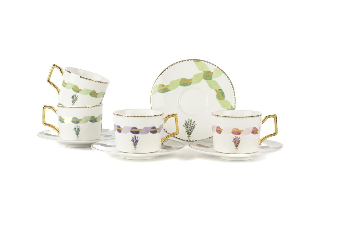 P038.393854 Lavender 2'li Kahve Fincan Set 120cc Sofra Mutfak Porselen Rastgele Renk